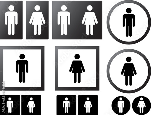 Set of male and female signs illustrated on white