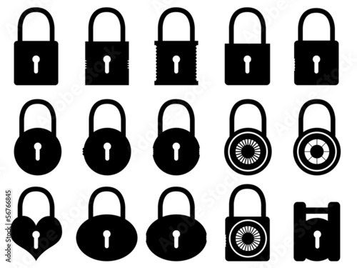 Set of locks illustrated on white background