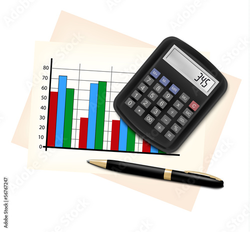Business concept with finance graphs, electronic calculator and