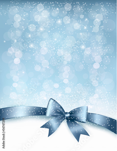 Christmas Holiday background with gift glossy bow and ribbon. Ve