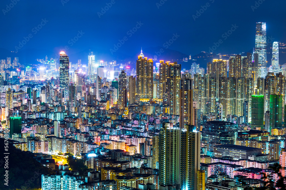 Fototapeta premium Hong Kong pejzaż miejski w nocy