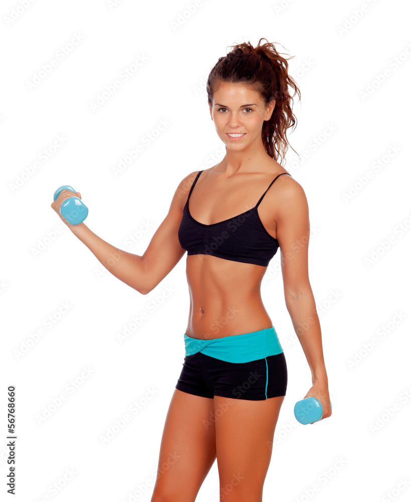 Beautiful woman doing weights to tone her muscles Beautiful woman doing weights to tone her muscles