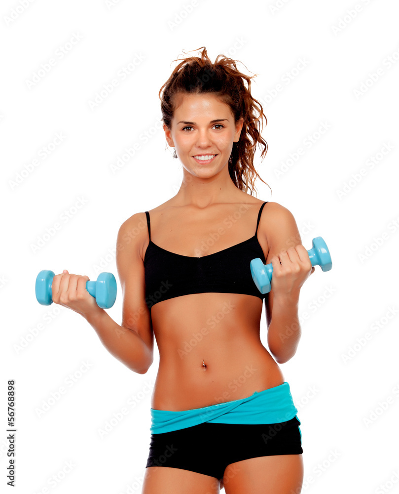 Beautiful woman do toning exercises with dumbbells