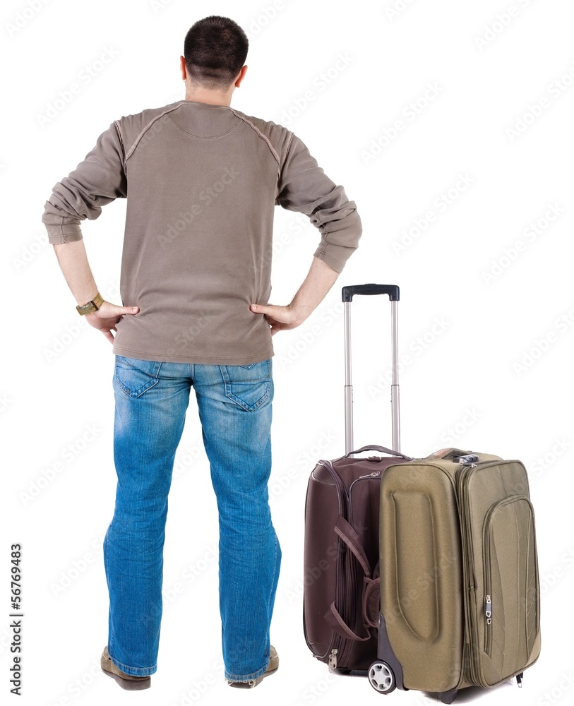 traveling young man with suitcas traveling young man with suitcas