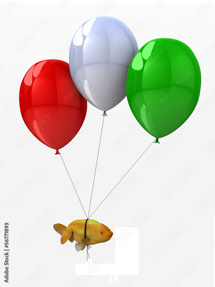 goldfish tied to a balloons that flies goldfish tied to a balloons that flies