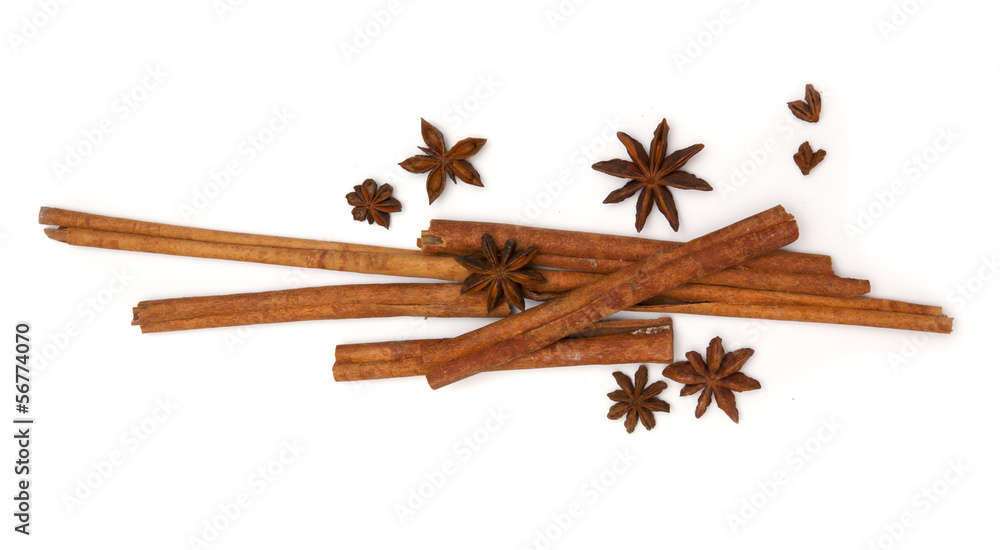 Spices set of Thai herb, Cinnamon and Star Anise on white backgr Spices set of Thai herb, Cinnamon and Star Anise on white backgr