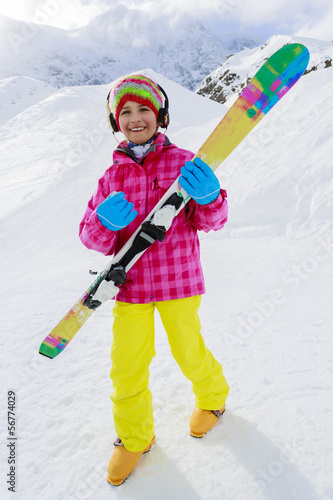 Ski, skier, winter - lovely girl has a fun on ski