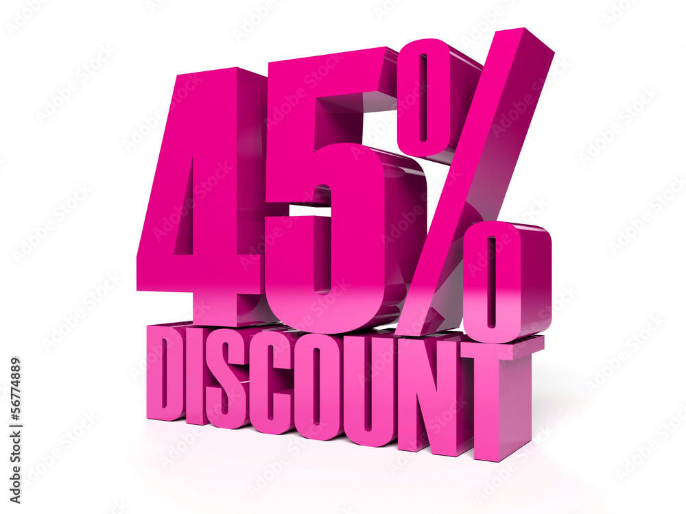 45 percent discount. Pink shiny text. Concept 3D illustration. 45 percent discount. Pink shiny text. Concept 3D illustration.
