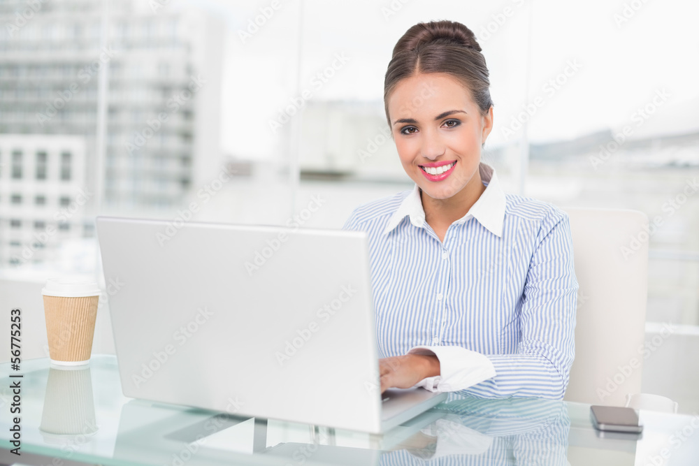 Young brunette businesswoman using laptop Young brunette businesswoman using laptop