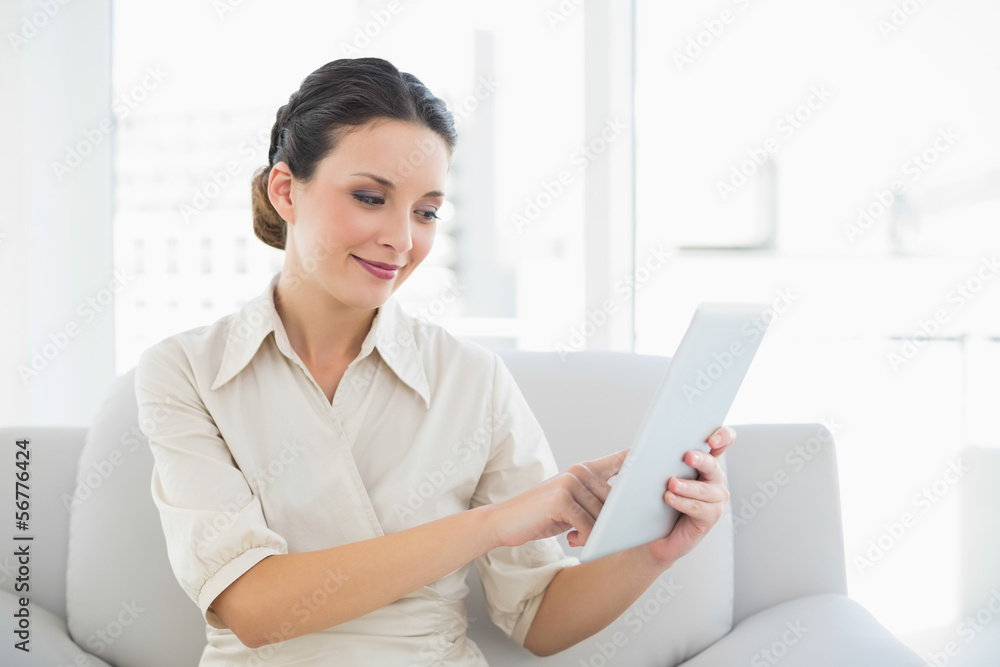 Pretty stylish brunette businesswoman using a tablet pc Pretty stylish brunette businesswoman using a tablet pc