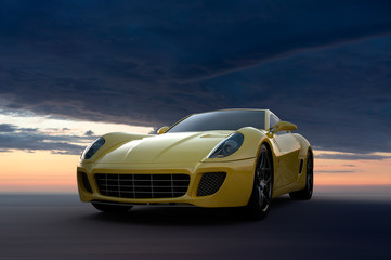 Fotobehang Snelle auto Rode sportwagen in dynamische pose  © ffly