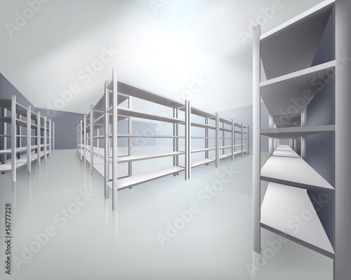 Empty shelves in store. Vector illustration.