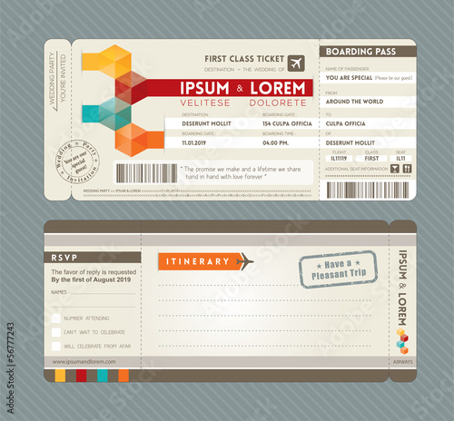 Modern Boarding Pass Wedding Invitation design Template
