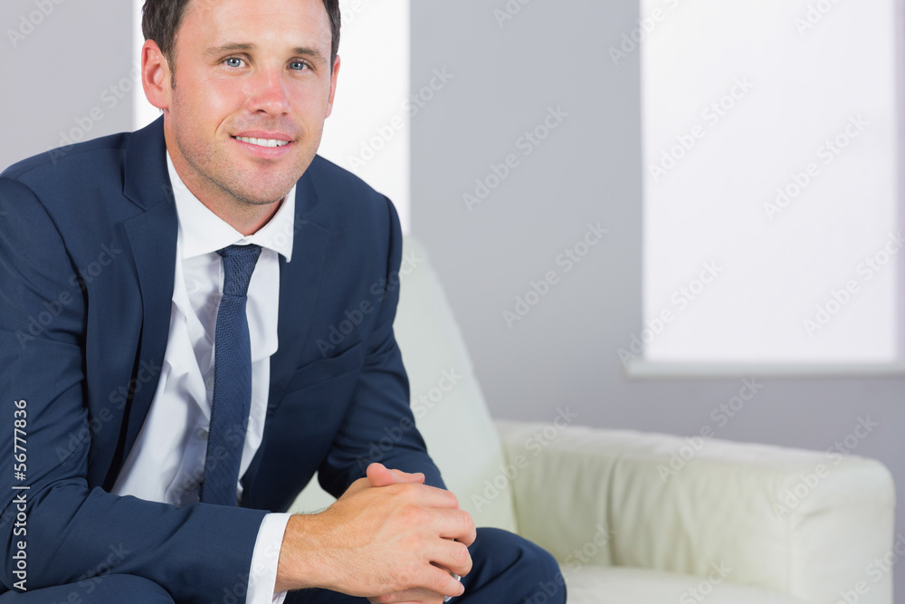 Happy handsome businessman relaxing on couch Happy handsome businessman relaxing on couch