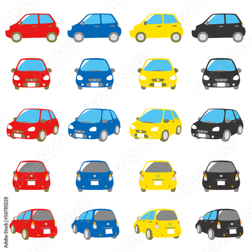 自動車　赤、青、黄、黒色　セット