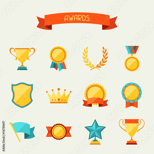 Trophy and awards icons set.