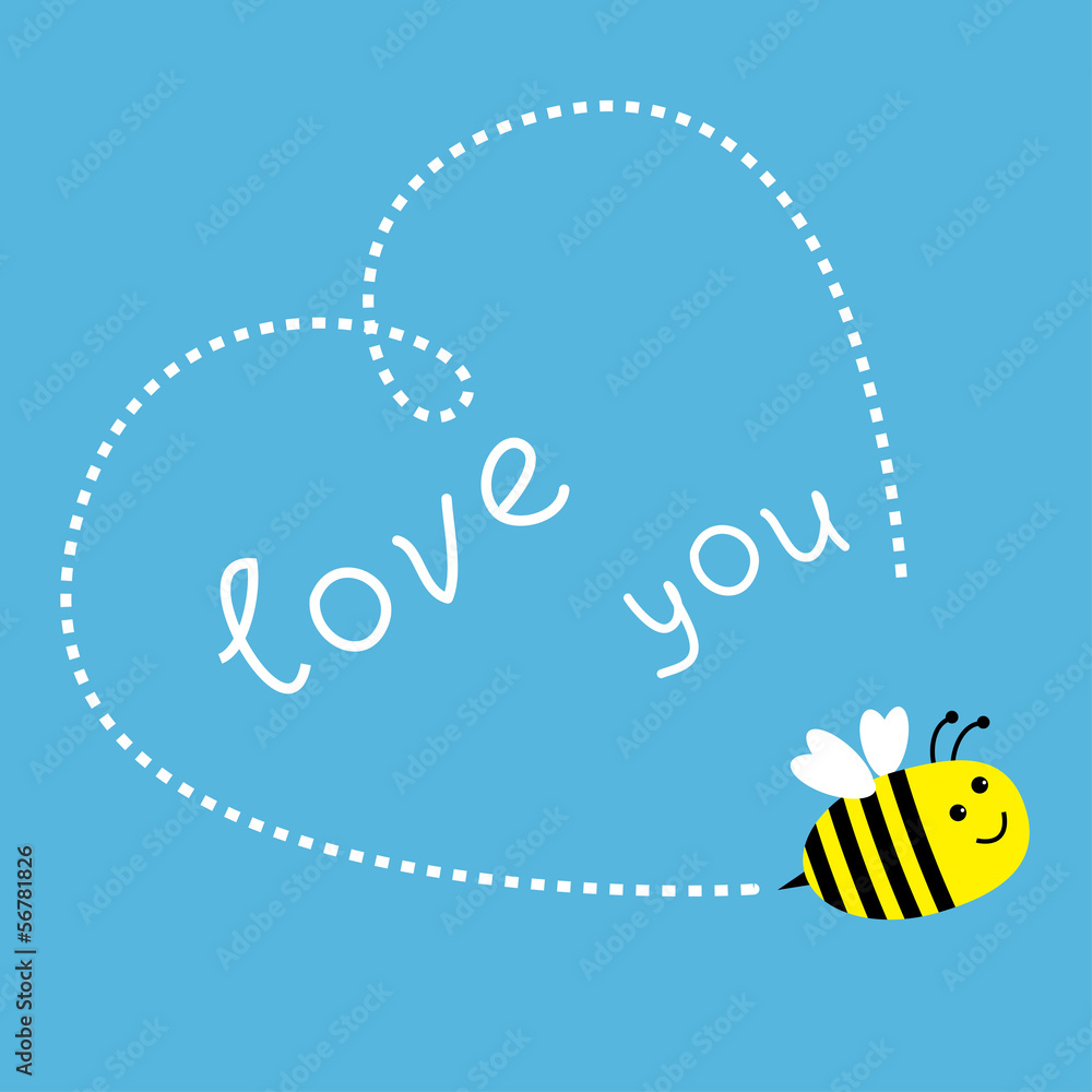Flying bee. Dash heart in the sky. Card Flying bee. Dash heart in the sky. Card