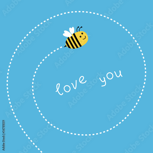 Flying bee. Dash spiral in the sky. Card