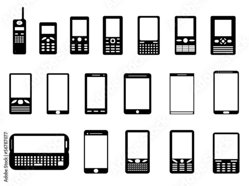 Set of mobile phones illustrated on white