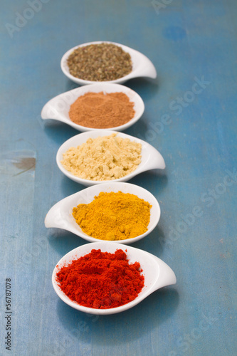 line of plates with spices