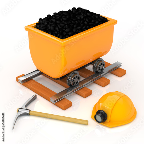 The mining equipment and Dolly on white background