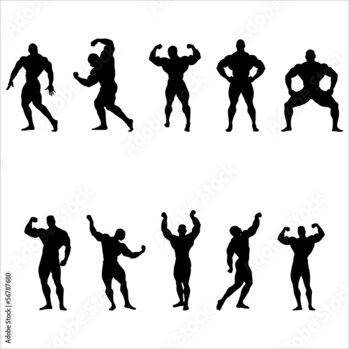 A set of silhouettes of bodybuilders. Vector
