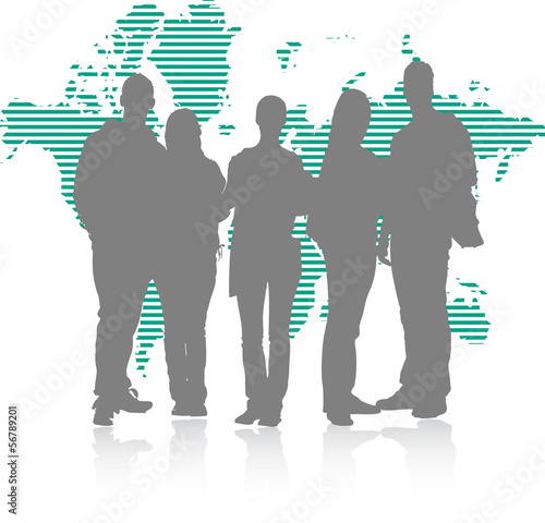 Group of students. Over world map.