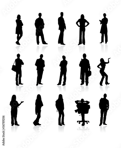 Set of siluetes people on wite background. Vector