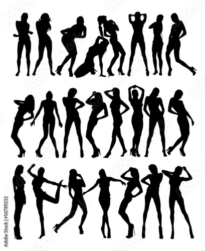 Set of girls silhouette. On white background.