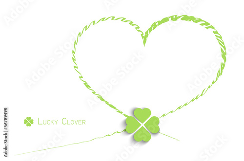 heart and lucky clover on white background