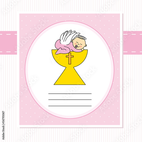 Baby girl in the holy grail. christening card