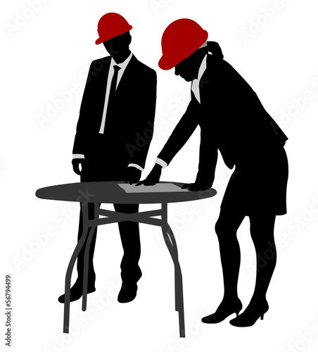 young engineers working silhouettes - vector