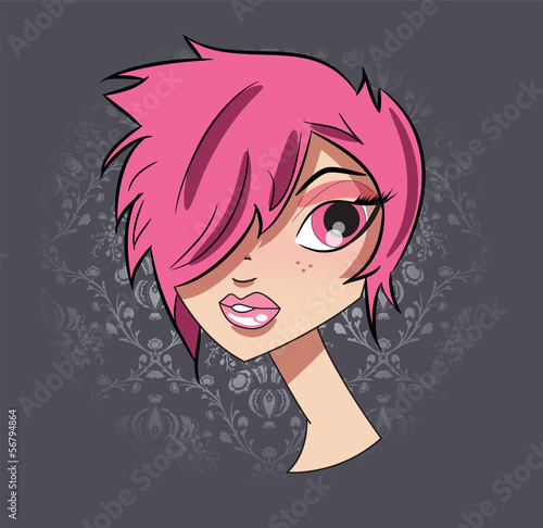 Portrait of a short haired girl, vector illustration