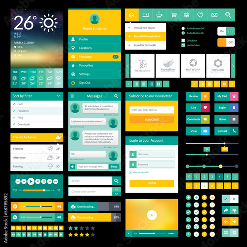 Set of flat icons and elements for mobile app and web design photo