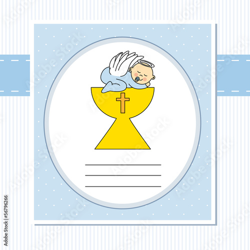 Baby boy in the holy grail. christening card