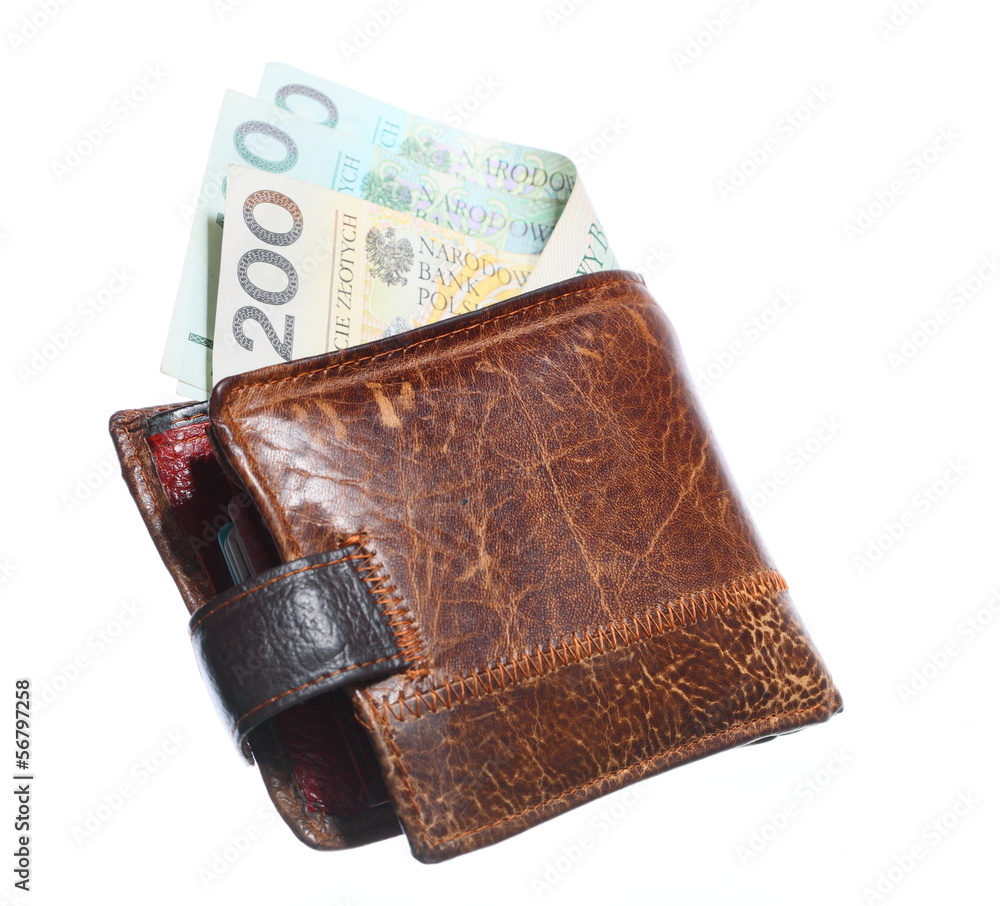 Economy and finance. Wallet with polish banknote isolated Economy and finance. Wallet with polish banknote isolated
