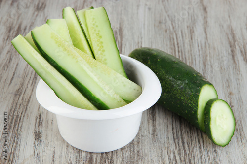Bright fresh cucumber cut up slices in bowl