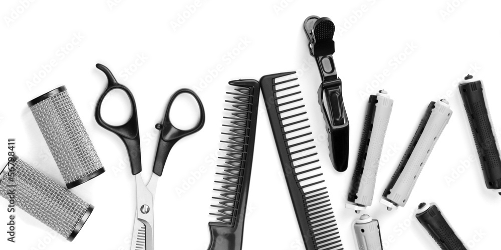 Professional hairdresser tools isolated on white Professional hairdresser tools isolated on white