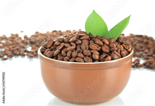 Coffee beans in bowl isolated on white