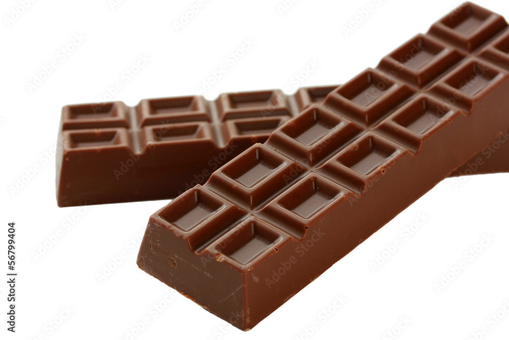 Two delicious chocolate bars isolated on white Two delicious chocolate bars isolated on white
