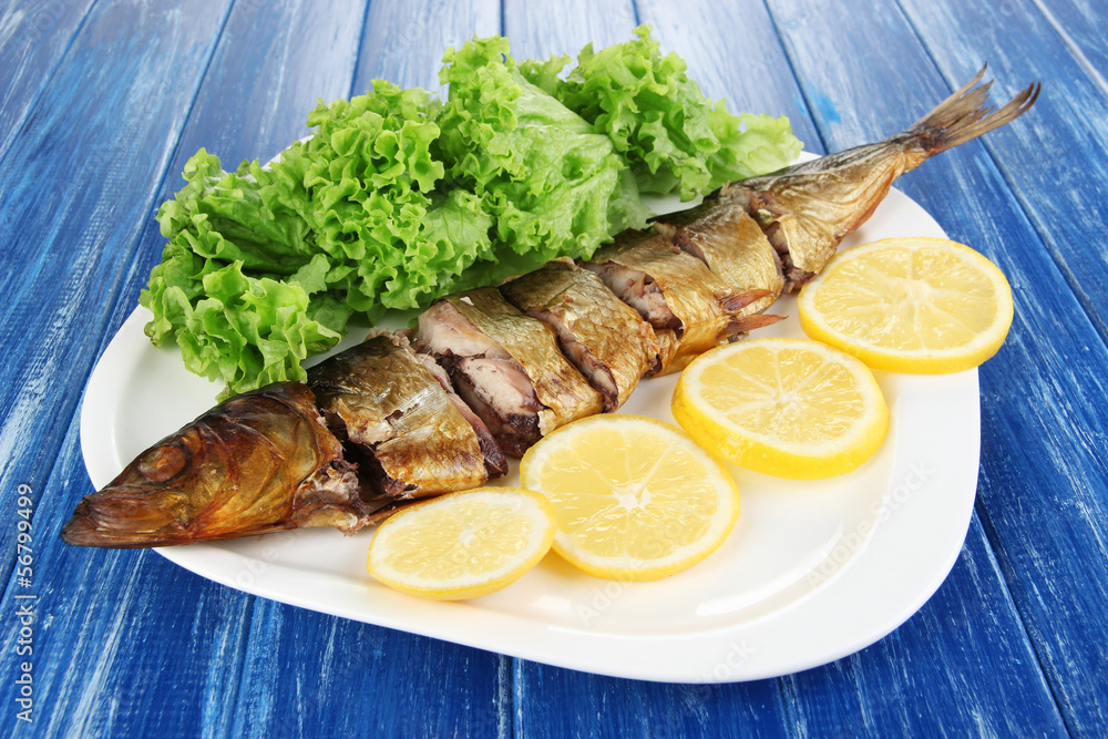 Smoked fish on plate close up Smoked fish on plate close up