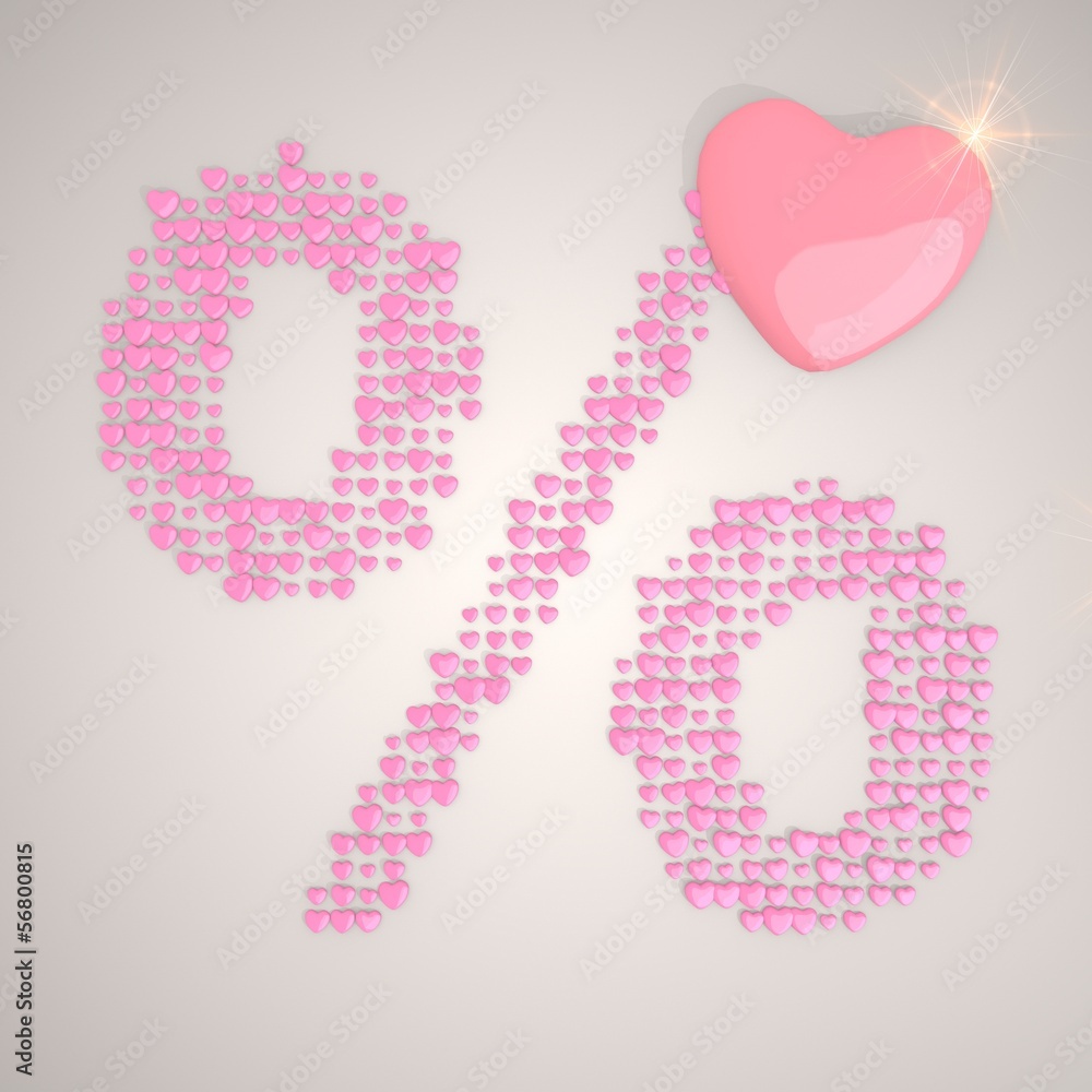3d render of a soft percent symbol made of many hearts 3d render of a soft percent symbol made of many hearts