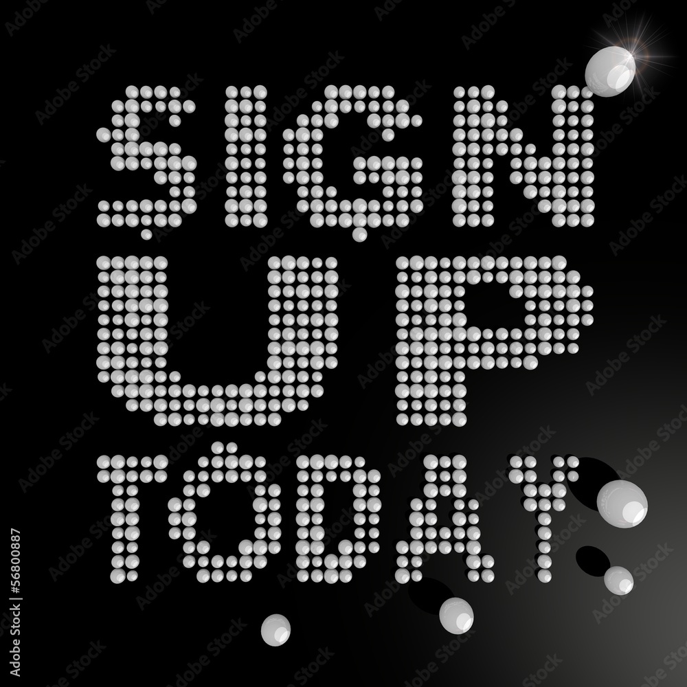 3d render of a posh sign up today symbol made of many spheres 3d render of a posh sign up today symbol made of many spheres
