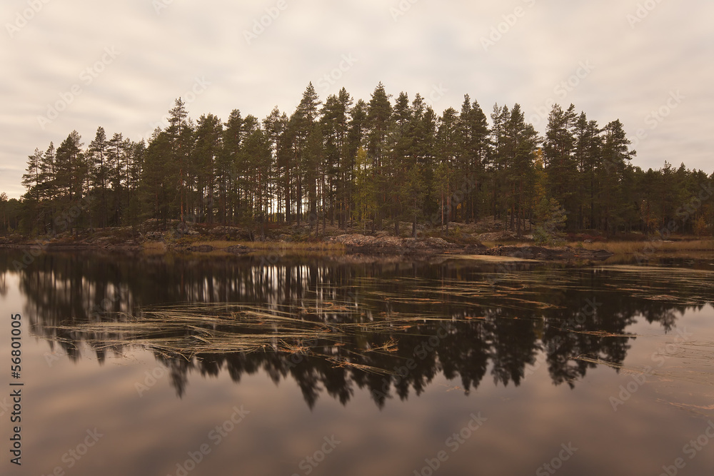 Moody lake scene, nature reserve Malingarna, Sweden