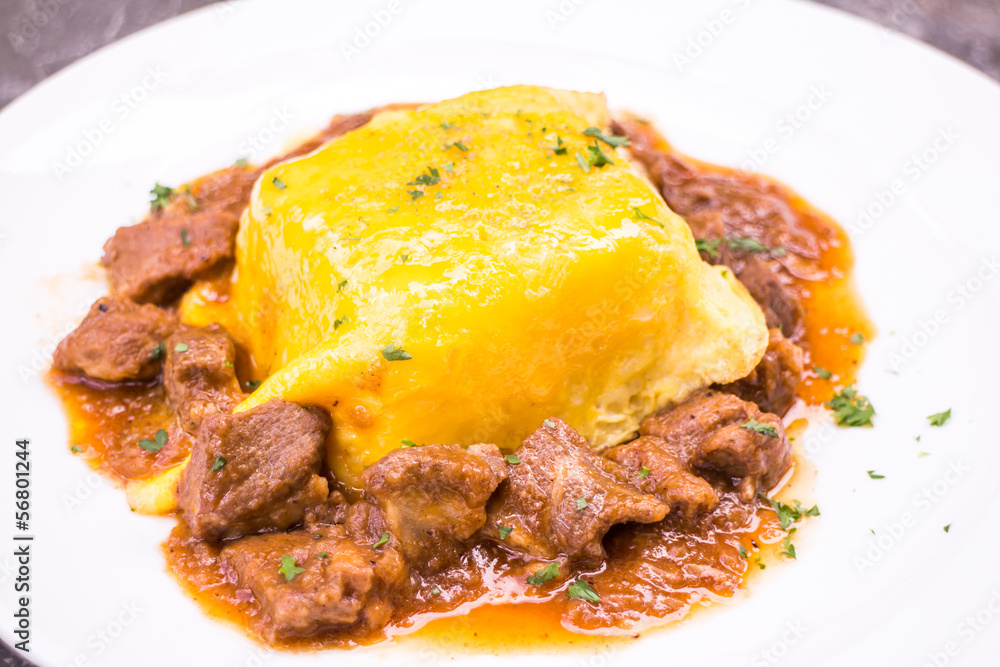Pork goulash with egg on rice Pork goulash with egg on rice
