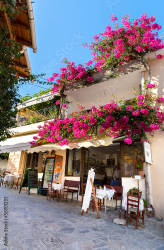 Street cafe in Small cretan village in Crete island, Greece