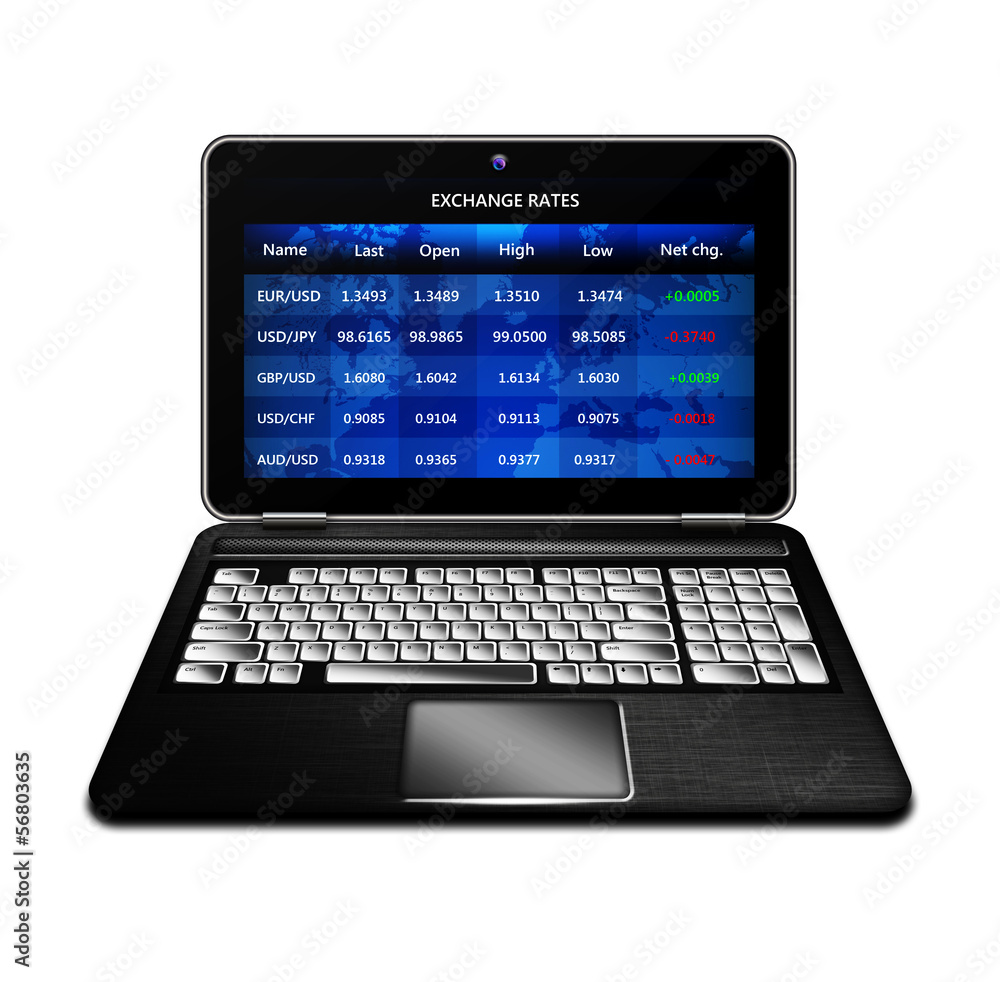 laptop with exchange rates screen isolated over white laptop with exchange rates screen isolated over white