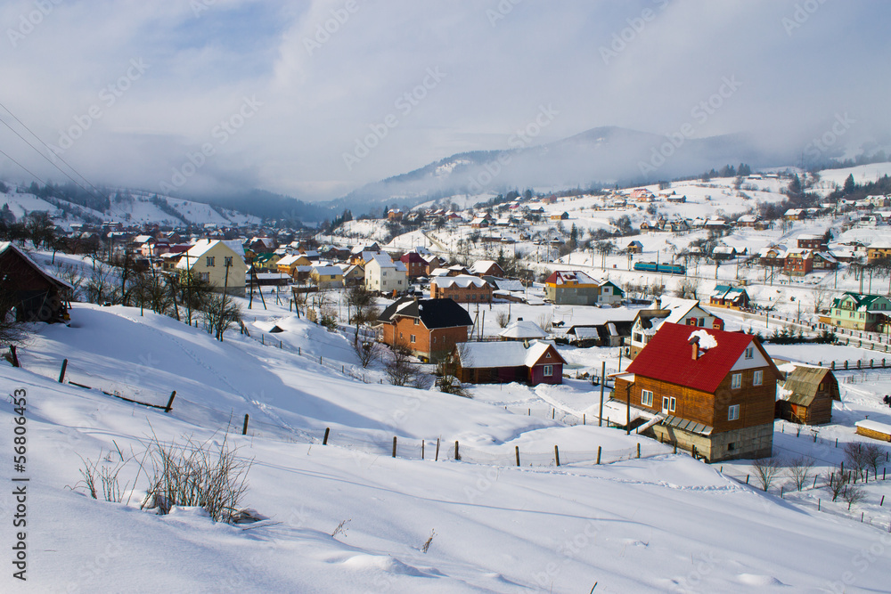 winter mountain village landscape