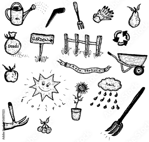 Doodle Set Of Gardening And Green Elements