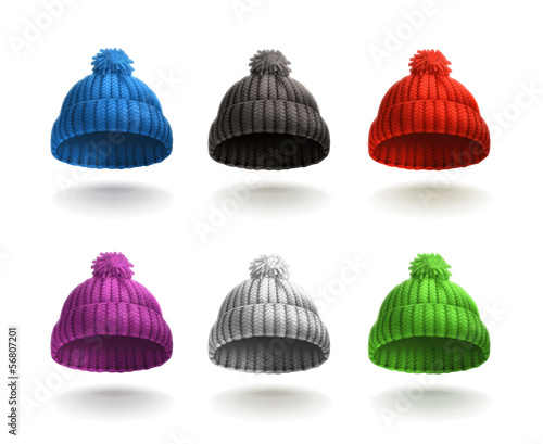Knitted cap, vector icon set